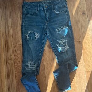 American Eagle Outfitters Women's Ripped Dark Blue Skinny Jeans